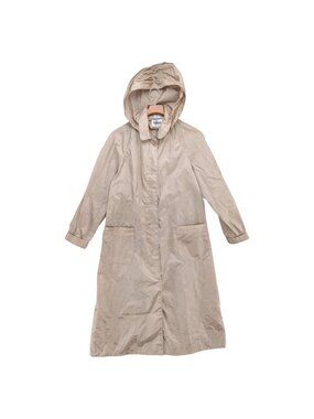 Vtg The Totes Coat Raincoat Womens Beige Nylon Removable Hood Lightweight Sz 10